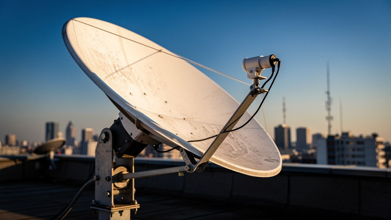 Satellite dish receiving MPEG-TS broadcast signals