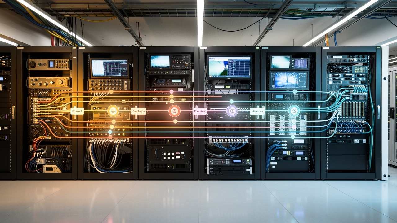 Phased migration timeline from satellite SDI to IP broadcast infrastructure